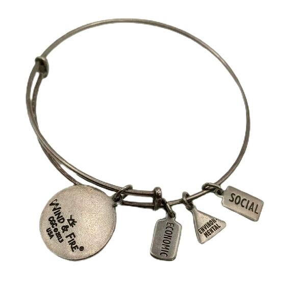 ✨ Wind & Fire Cross Fleur-De-Lis Bangle | Silver Tone Adjustable USA Charm - Picture 4 of 12